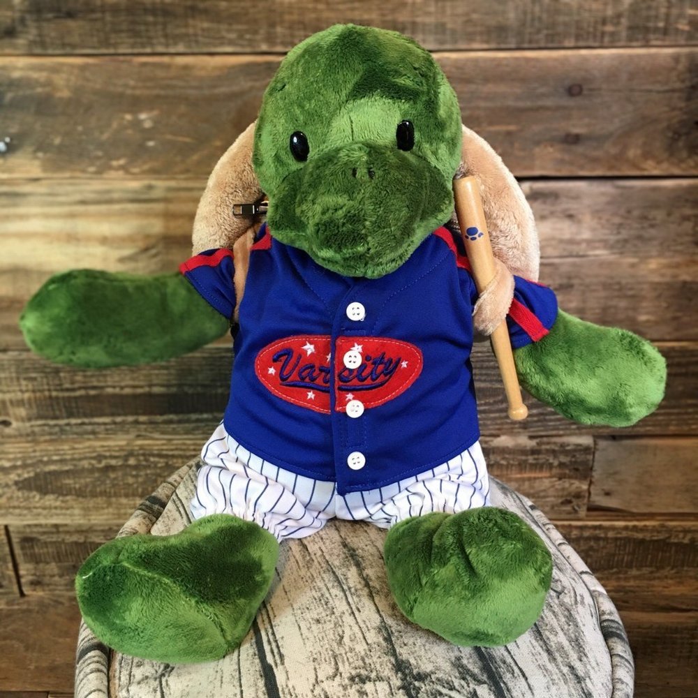 Build a Bear Workshop 17" Tortoise w/Baseball Uniform, Bat and Shell w/Storage